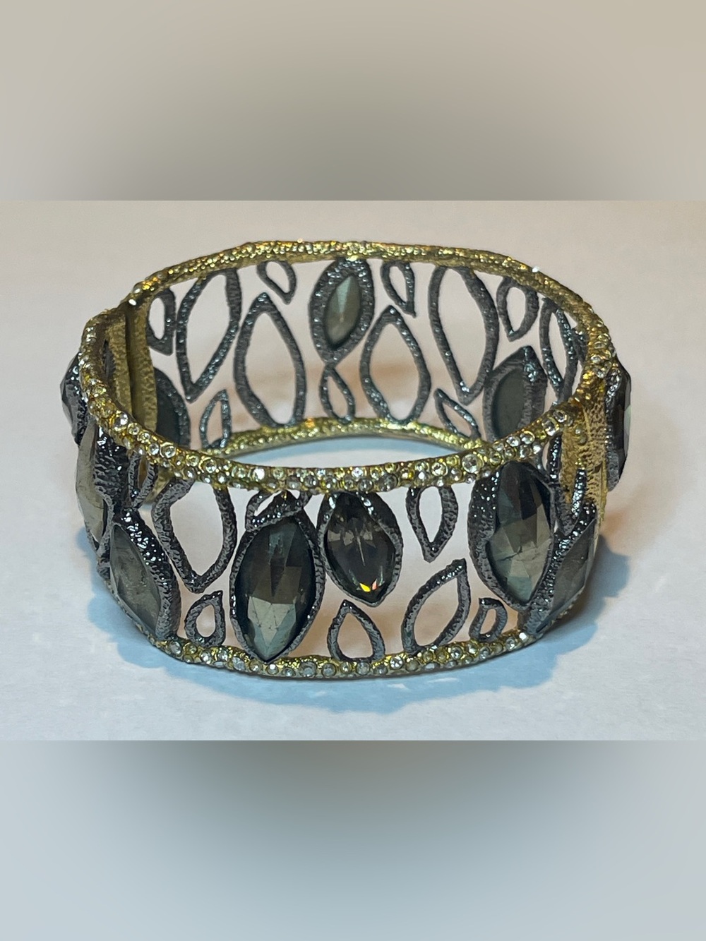 Alexis Bittar Smoky Crystal Leaf Filigree Cuff Bracelet